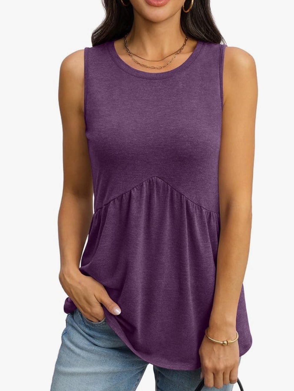 Women’s Sleeveless Peplum Tank Top - Purple